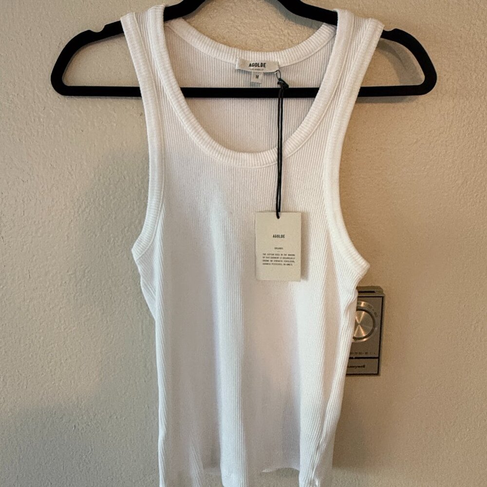 AGOLDE Women's White Ribbed Poppy Tank Size M